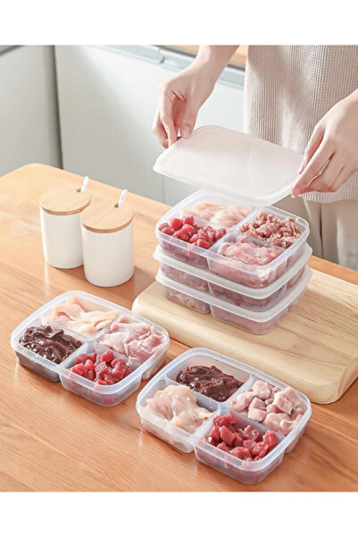 Bayev 5 Pieces 4 Compartment Food Bib Meat and Vegetable Storage Container - Frozen Pulses Freezer Storage Box