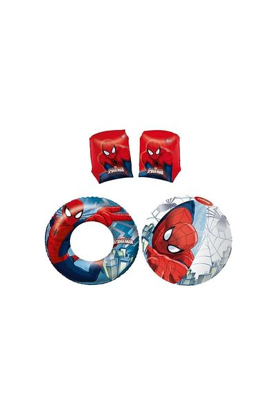 SPIDERMAN 3+ Age Licensed Spiderman Swimming Set - Pool, Sea, Ball and Arm Bagel Black