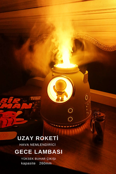 BigSale Astronot Uzay Roketi Hava Nemlendirici – Gece Lambalı Difüzör & Dekoratif Buhar Makinesi