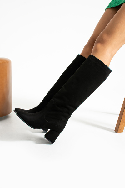 Gamze Shoes Cizme lungi din piele intoarsa neagra - cu fermoar