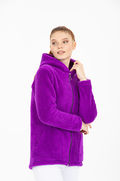 MODA VUSLAT Kadın Mor Fermuarlı Polar Hırka