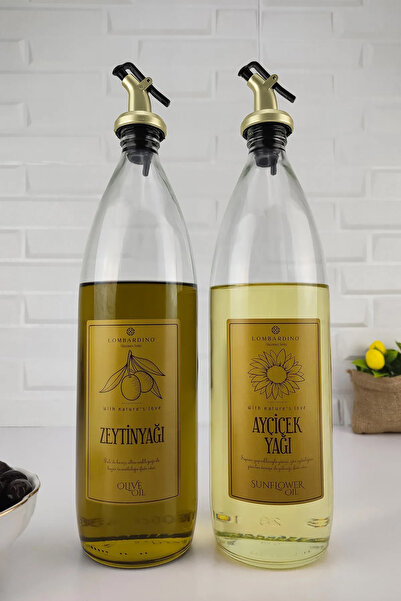 Digithome Lombardino Vetro 2-Piece Olive Oil Liquid Bottle Gold Label Oil Pot with Gold Stopper 1000 ml C320.016