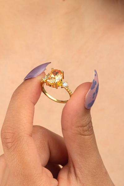 byess 925 Ayar Gümüş Sitrin Taşlı Modern Tarz Yüzük