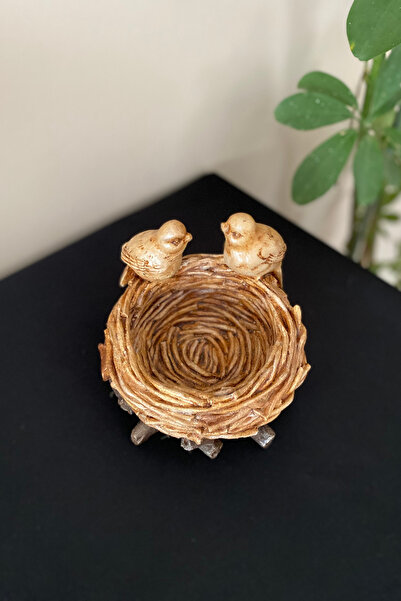 Tasarloxi 2 Kuşlu Dekoratif Polyester Kuş Yuvası Sepet