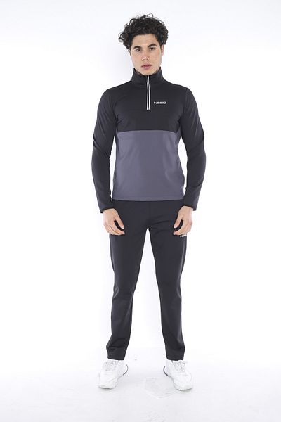 NEED LİFE Men's Black Smoked Diver Fabric Half Zip Slim Fit Tracksuit Set