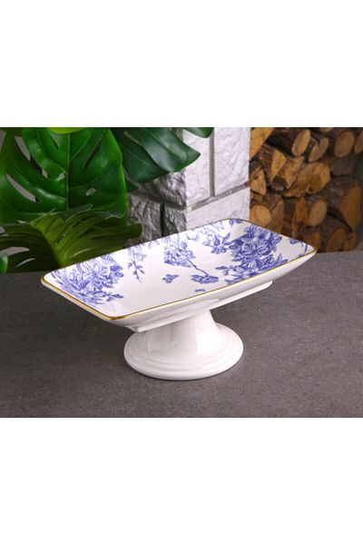 Laviss Blue Ceramic Legged Cake Cake Chocolate Serving Presentation Plate 16x28cm