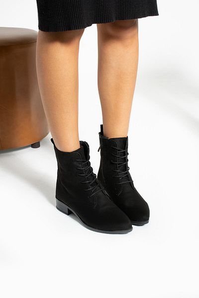 MissPapatya Γυναικείες μπότες με τακούνι Tangu Black Suede με κορδόνια με φερμουάρ