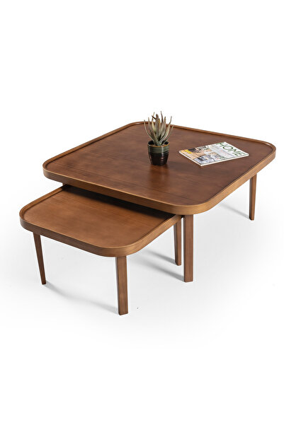 Eymense Hera Ceviz Yan Sehpalı İkili Orta Sehpa