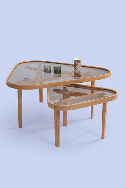 Eymense Vega Meşe Yan Sehpalı İkili Orta Sehpa