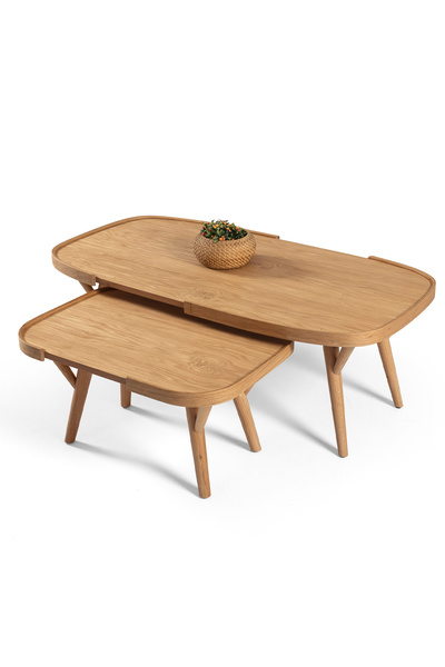 Eymense Butterfly Meşe Yan Sehpalı İkili Orta Sehpa