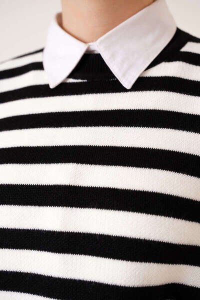 benguen 11007-75 Pruhovaná tunika z úpletu černá