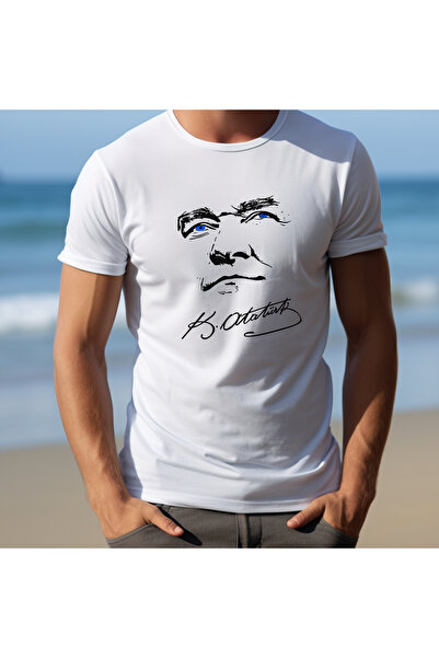 Crea Eymer Wear تي شيرت أتاتورك سيلويت بتصميم مخصص مطبوع برقبة دائرية 100% قط...