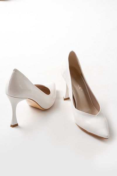 MASSOLE White Patent Leather Stiletto Women's Heeled Shoes V Model New Season Style Heel Stylish Original Brand