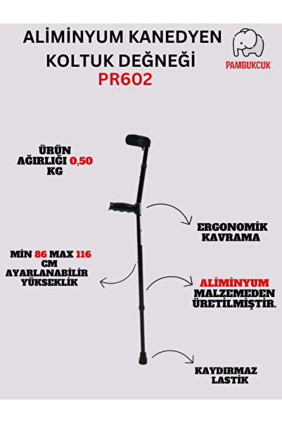 pambukcuk Siyah Renk Aliminyum Kanedyen Koltuk Değneği PR-602