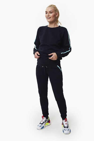 Style The Bump Silvia Stripe Detailed Navy Blue Tracksuit Set