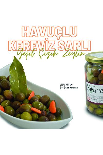 solive HAVUÇLU KEREVİZ SAPLI YEŞİL ÇİZİK ZEYTİN ( 450 Gr)