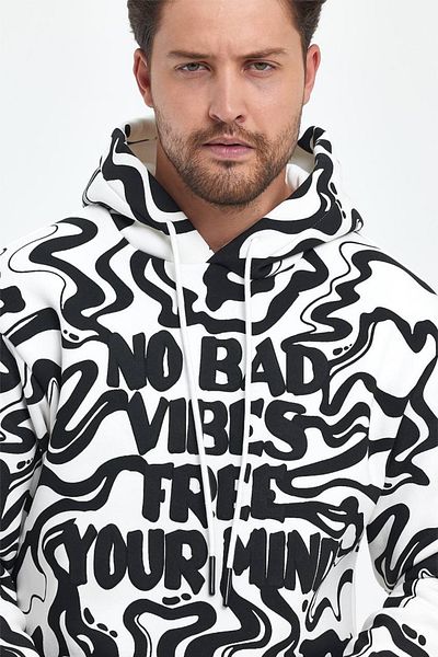 MADZEYMODA Ανδρικό λευκό φούτερ με κουκούλα 3 κλωστών