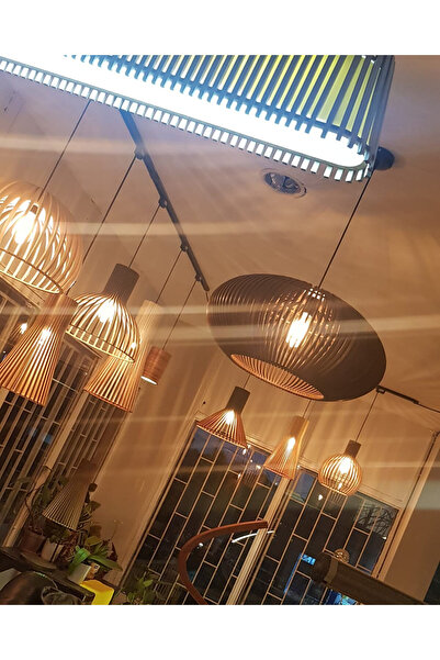 Ferisa Home Ahşap Sarkıt Orta Yüzyıl Küre Salon Avize Sarkıt Ahşap Avize