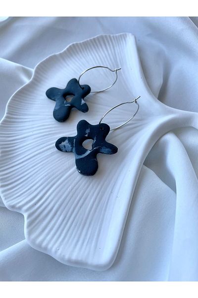 TREND Miyamila Collection Black Marble Pattern Hoop Earrings