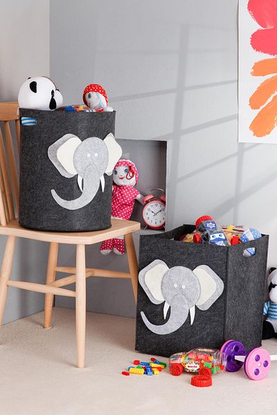 Hayveys Set de 2 cutie de depozitare pentru jucării din pâslă cu model elefant și coș de rufe murdare