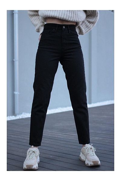 ByCukurovaFrango High Waist Black Mom Jeans Power Lycra Stretchy Jeans (Buy 1 Size Small)