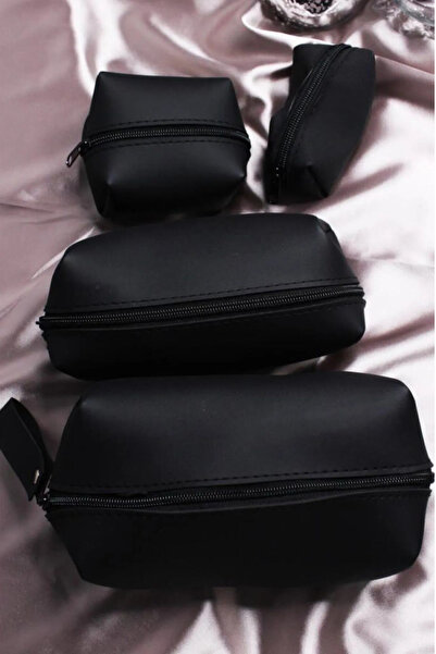 aks kozmetik 4'lü Siyah Makyaj Çantası
