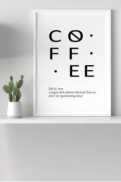 beedene Coffee Corner Coffee Coffee Motto Διακοσμητικός Πίνακας Μοντέρνα Διακόσμηση με Λευκό Πλαίσιο
