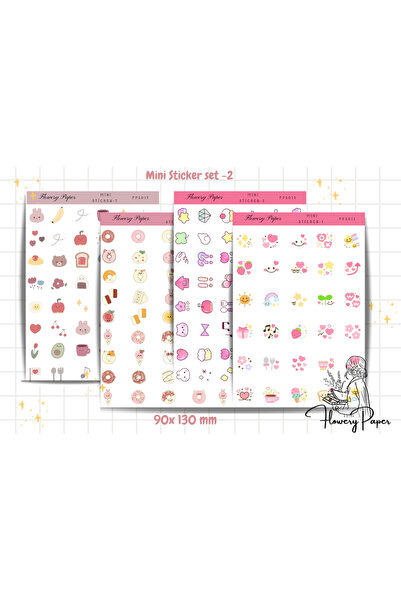 Flowery Paper Mini Sticker 4'lü Set 2-Ajanda, Günlük, Planner ve Hobonichi iç...