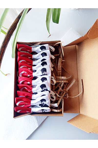 GallanD Atatürk Türk Bayraklı Kırmızı Beyaz Çocuk Saten Tören Günü Özel Gün Pratik Lastikli Papyon 10'lu