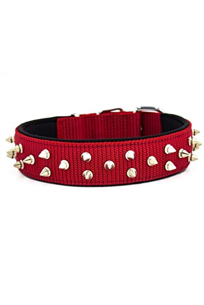 Doggie Konfor El Yapımı Çivili Köpek Boyun Tasması 4x47-55 Cm Kırmızı