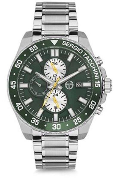 Sergio Tacchini St.8.106.06 ساعة يد رياضية رجالية معدنية خضراء ضمان 24 شهرًا