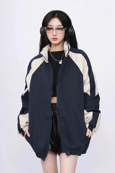 Gofeel Harajuku Street Oversize Navy Blue Cream Vintage Parachute Jacket