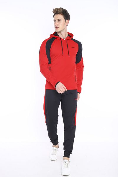 NEED LİFE Men's Red Daily Hooded Sweat Tracksuit Set