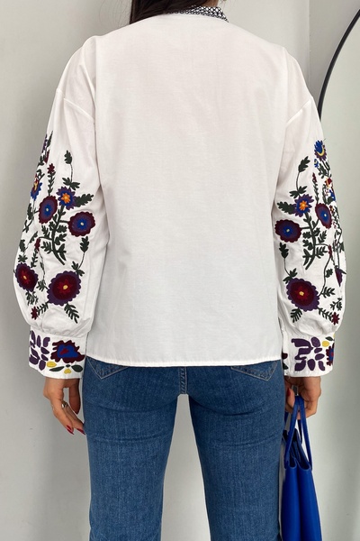 FEMELLE Bluză din bumbac vintage, cu guler înalt, cu broderie completă, sezon nou