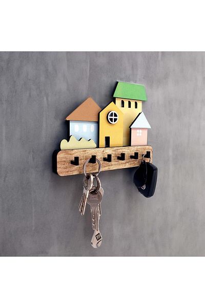 CajuArt Pastel Tone Houses - Wall Decor Hanger Keychain