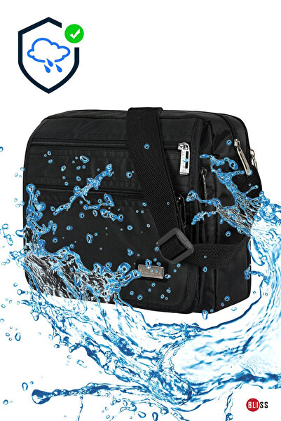 Bliss Multi-Compartment Waterproof Unisex Horizontal Black Bag with Hand and Shoulder Strap