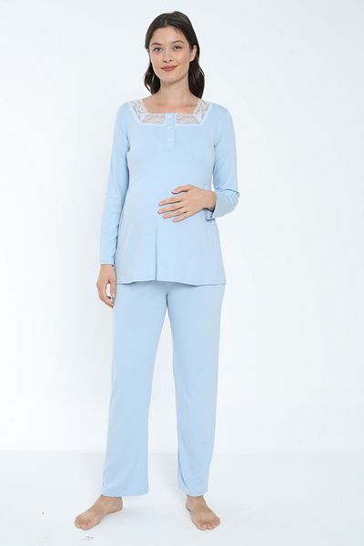 Miss Dünya Lissa Set de pijamale de maternitate și de maternitate Baby Blue, potrivit pentru alăptare