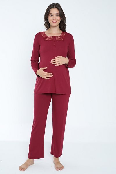 Miss Dünya Lissa Claret Red Maternity and Maternity Pajamas Set Suitable for Breastfeeding