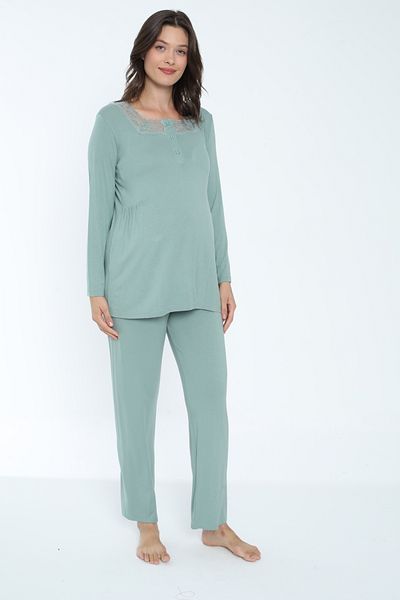 Miss Dünya Lissa Green Maternity and Maternity Pajamas Set Suitable for Breastfeeding