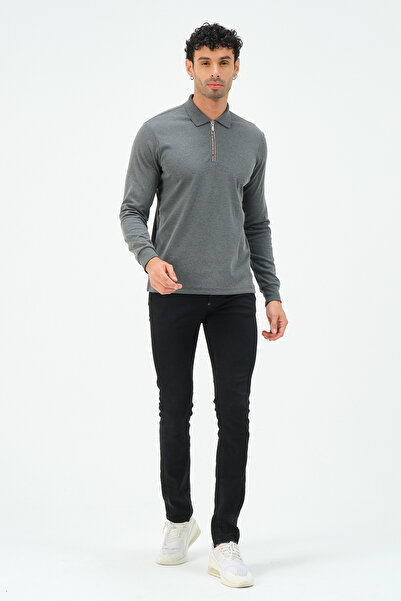 MSW Zippered Long Sleeve Regular Fit Men's Polo Neck T-shirt