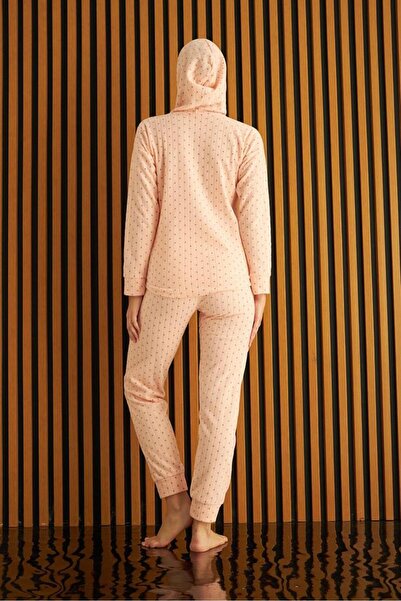 MEBA Women's Heart Pattern Hooded Winter Pajamas Pajama Set Powder -23