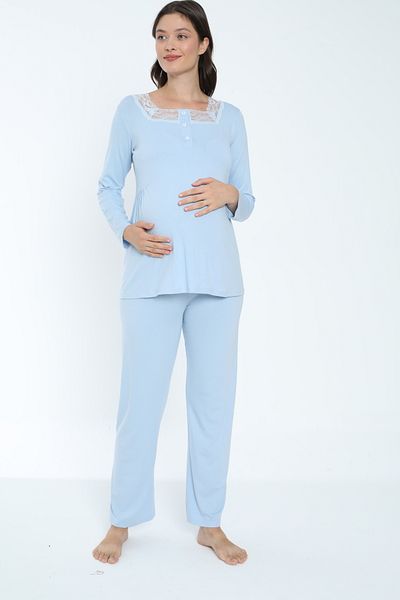 Miss Dünya Lissa Set de pijamale de maternitate și de maternitate Baby Blue, potrivit pentru alăptare