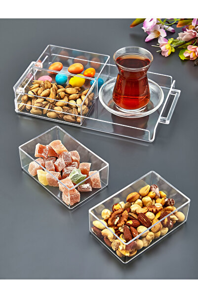 ASlife Home 4 Bowls Crystal Handled Presentation Tray Snack Bowl