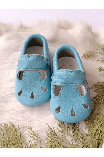 Hodore Wizy Baby Blue Genuine Leather Baby Booties Moccasin