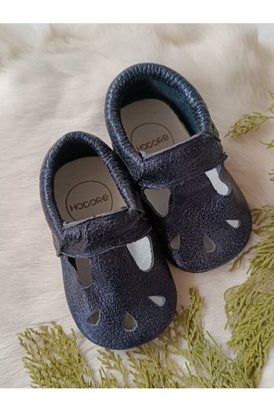 Hodore Wizy Metallic Navy Blue Genuine Leather Baby Booties Moccasin