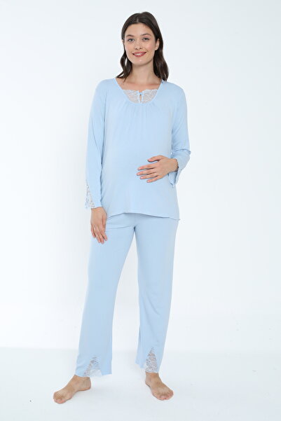 Miss Dünya Lissa Комплект бебешки сини пижами с дантелени детайли, подходящи ...