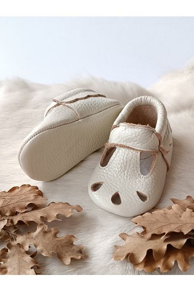 Hodore Wizy Cream Genuine Leather Baby Booties Moccasin