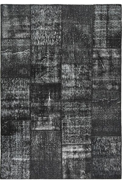 YÜNSER HALI %100 El Dokuma Ve El Dikişli, Siyah Renkli Patchwork Halı