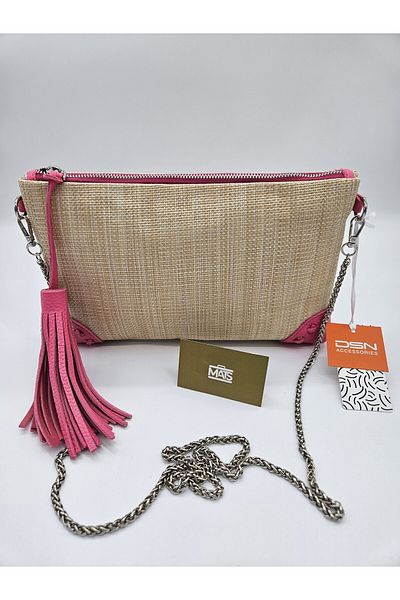 DSN Tasseled Wicker Fabric Chain Strap Klac Pink