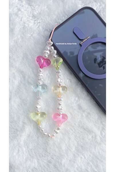Atolye Ferda شكل قلب ملون وحزام هاتف ساحر من اللؤلؤ